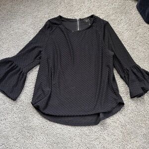 W5 Black Swiss Dot Bell Sleeve Blouse Size Medium